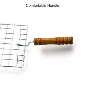 Square Stainless Steel Barbecue Grill with Wooden Handle
