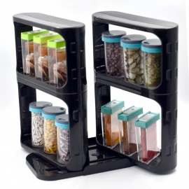 Cabinet Caddy | Modular Rotating Spice Rack | 2-Tiered Shelves with Base