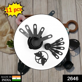 Plastic Measuring Cups and Spoons (11 Pcs, Black) With butterfly shape Holder