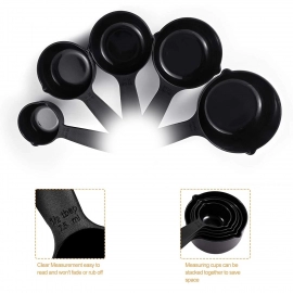 Plastic Measuring Cups and Spoons (11 Pcs, Black) With butterfly shape Holder