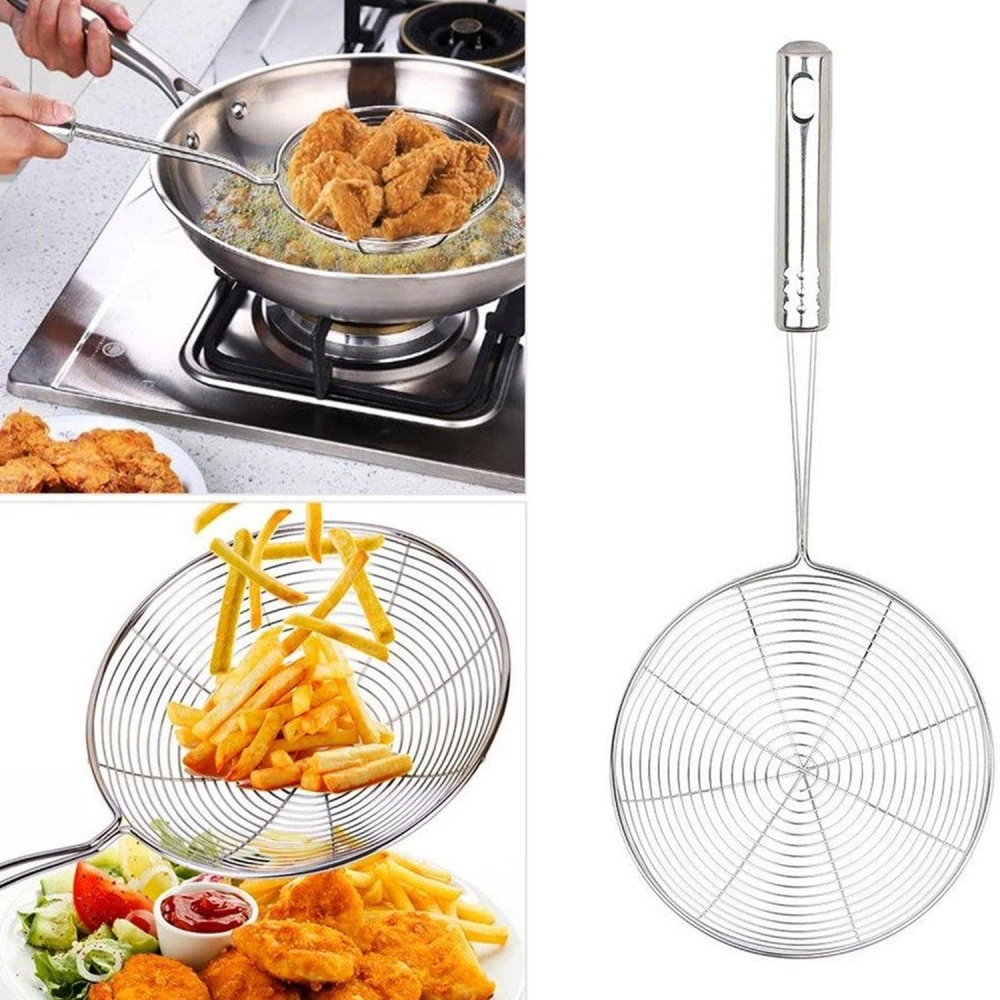 Large Oil Strainer To Get Perfect Fried Food Stuffs Easily Without Any Problem And Damage