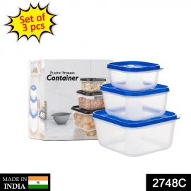 3 Pcs Square Shape Food Grocery Storage Container