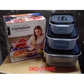 3 Pcs Square Shape Food Grocery Storage Container