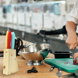 Stainless Steel Kitchen 5Pcs Knife Set With Wooden Stand For Vegetable And Meat Cutting Scissor | Knife Set