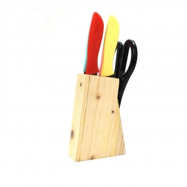 Stainless Steel Kitchen 5Pcs Knife Set With Wooden Stand For Vegetable And Meat Cutting Scissor | Knife Set