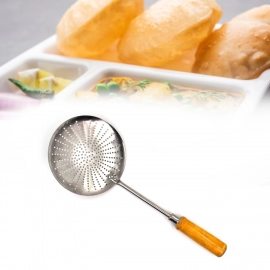 Stainless Steel Boondi Jhara With Wooden Handle