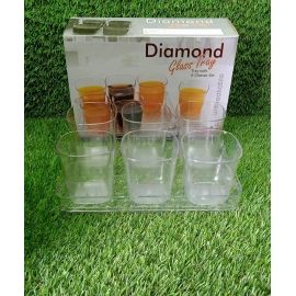 6pc Glasses Set With tray Stylish Transparent Water Glass/Juice Glass/Beer Glass/Wine Glass Plastic Glass Set