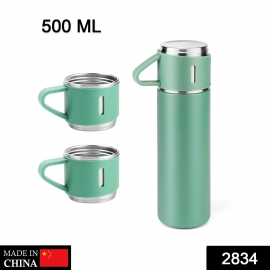 Stainless Steel Vacuum Flask Set with 3 Steel Cups Combo for Coffee Ideal Gifting Travel Friendly Latest Flask Bottle. (500ml)
