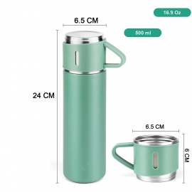 Stainless Steel Vacuum Flask Set with 3 Steel Cups Combo for Coffee Ideal Gifting Travel Friendly Latest Flask Bottle. (500ml)