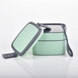 GREEN DOUBLE-LAYER PORTABLE LUNCH BOX STACKABLE  LUNCH BOX