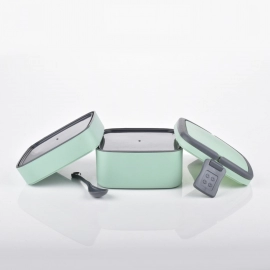 GREEN DOUBLE-LAYER PORTABLE LUNCH BOX STACKABLE  LUNCH BOX