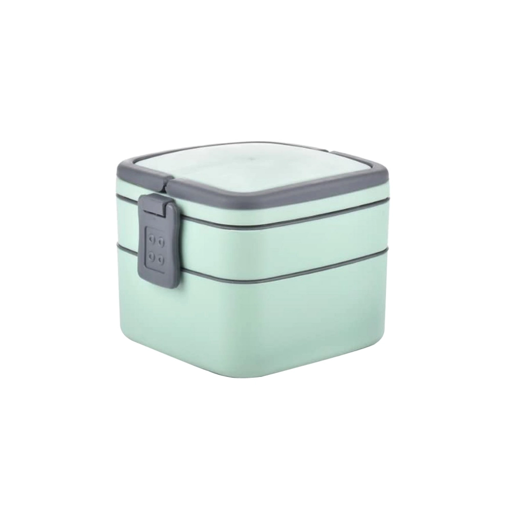 GREEN DOUBLE-LAYER PORTABLE LUNCH BOX STACKABLE  LUNCH BOX