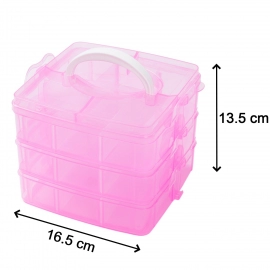 3-Tier 18 Sections Transparent Stackable Adjustable Compartment Slot Plastic Craft Storage Box