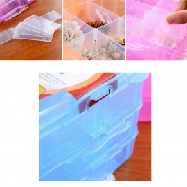 3-Tier 18 Sections Transparent Stackable Adjustable Compartment Slot Plastic Craft Storage Box