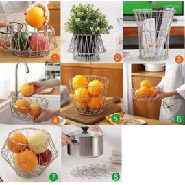 Multipurpose Fruit Basket Stainless Steel Wire Bowl Foldable Basket For Vegetable |  Fruits | Dining