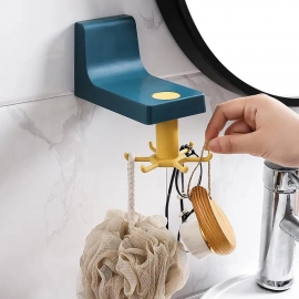 360 Degree Rotating Self Adhesive Plastic Wall Hook Hanger With 6 Heavy Duty Claw Hooks