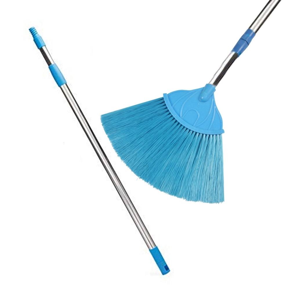 Broom With Long Stainless Steel Rod And Extendable Cobweb Cleaner Stick