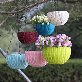 Plastic Hanging Flower Pot and Flower Pot with Chain (6 Pc)
