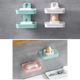 Plastic Double Layer Soap Stand, Holder, Wall Soap Box Sturdy Vacuum Dispenser Tray