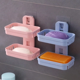 Plastic Double Layer Soap Stand, Holder, Wall Soap Box Sturdy Vacuum Dispenser Tray