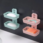 Plastic Double Layer Soap Stand, Holder, Wall Soap Box Sturdy Vacuum Dispenser Tray