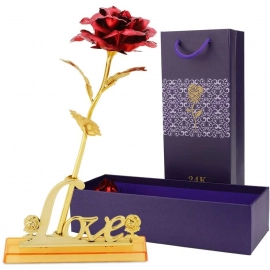 24k Gold Rose, Hicoosee Gold Foil Plated Rose with LOVE Stand and Gift Box