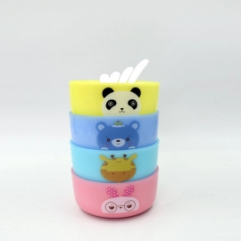 Plastic Animal Cartoon Colorful Bowl Set, 4 Pieces Bowl with 4 Spoons for Kids (Assorted Color)