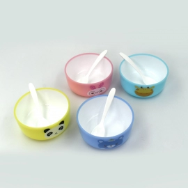 Plastic Animal Cartoon Colorful Bowl Set, 4 Pieces Bowl with 4 Spoons for Kids (Assorted Color)