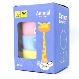 Plastic Animal Cartoon Colorful Bowl Set, 4 Pieces Bowl with 4 Spoons for Kids (Assorted Color)