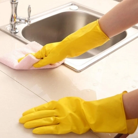 Pair Of 2 Large Yellow Gloves For Types Of Purposes Like Washing Utensils, Gardening And Cleaning Toilet