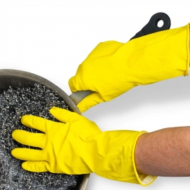 Pair Of 2 Large Yellow Gloves For Types Of Purposes Like Washing Utensils, Gardening And Cleaning Toilet