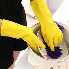 Pair Of 2 Large Yellow Gloves For Types Of Purposes Like Washing Utensils, Gardening And Cleaning Toilet