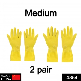 2 Pair Med Yellow Gloves For Types Of Purposes Like Washing Utensils, Gardening And Cleaning Toilet