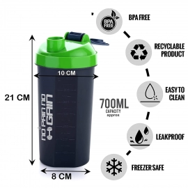 700ml Protein Shaker Bottle With Powder Storage | 3-Compartment Gym Shake Blender