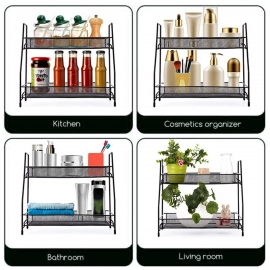 Metal Space Saving Multi Purpose 2 Tier 2 Layer Kitchen Spice Rack Storage Organizer Shelf Stand