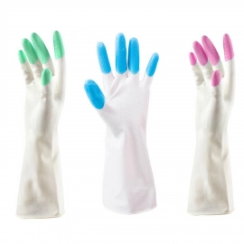 Reusable Rubber Latex PVC Flock lined Elbow Length Hand Gloves cleaning gloves