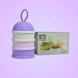 3 Layer Cute Portable Baby Food Milk Powder Storage Box Bottle Container, Food Container Bowl | Purple