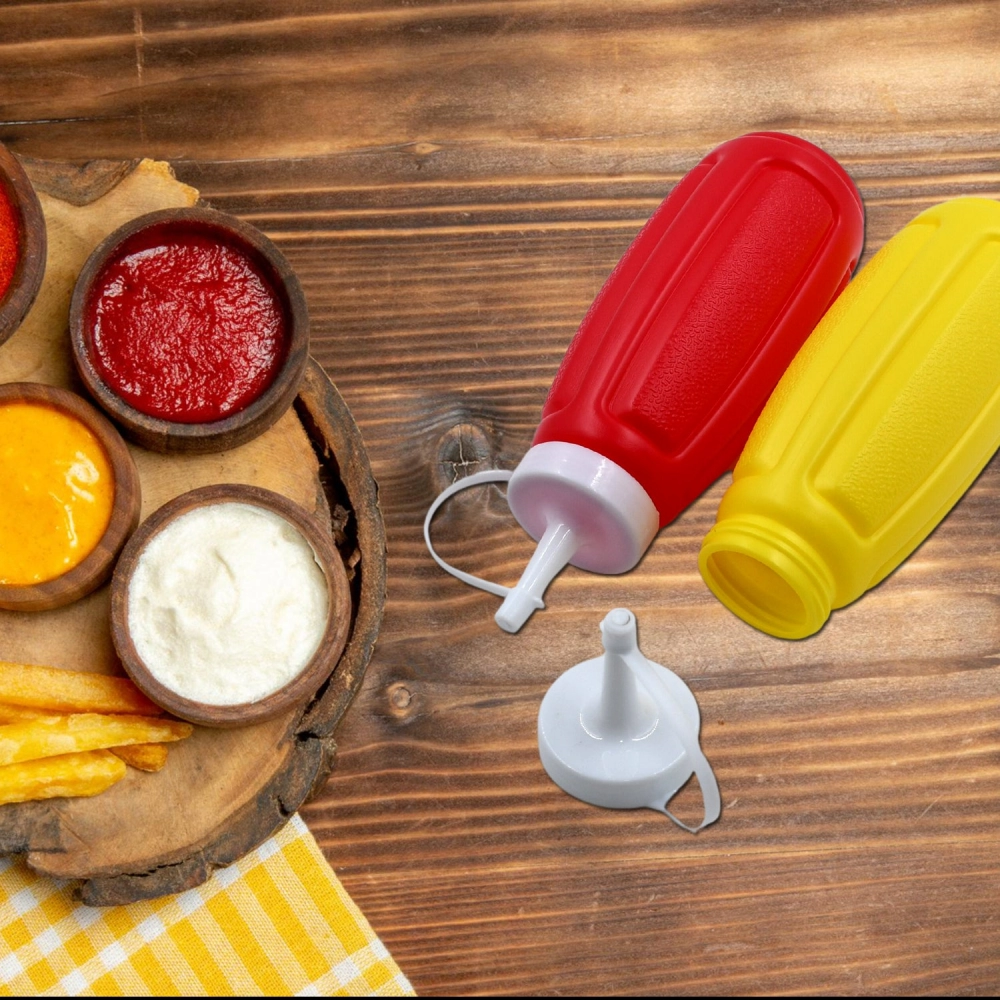 Plastic Squeeze Bottle Ketchup Mustard Honey Sauce Dispenser Bottle | 2 Pc Set