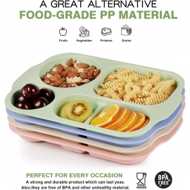 Divided Plates, 5 Compartments 32 CM Split Plates, Shatterproof Separating Plates (4 Pc Set)