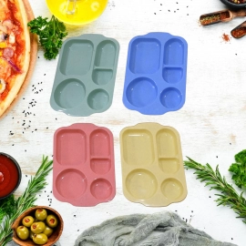 Divided Plates, 5 Compartments 32 CM Split Plates, Shatterproof Separating Plates (4 Pc Set)