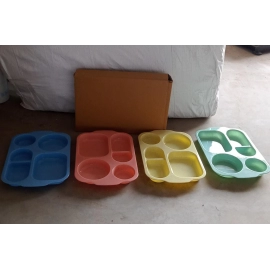 Divided Plates, 5 Compartments 32 CM Split Plates, Shatterproof Separating Plates (4 Pc Set)