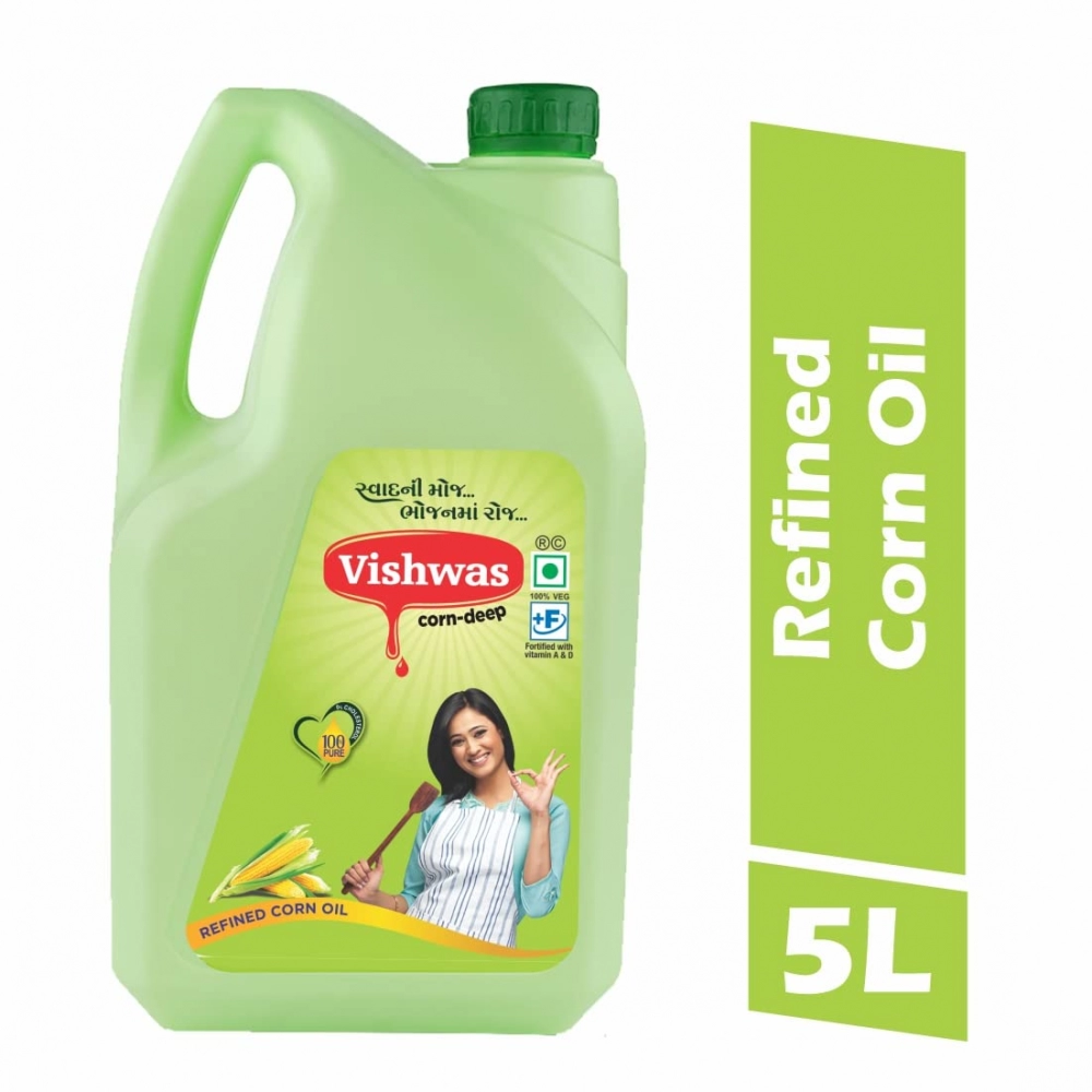 Vishwas Refined Corn Oil 5 Litre Bottle | Makai Oil 100% Pure Corn Cooking Oil