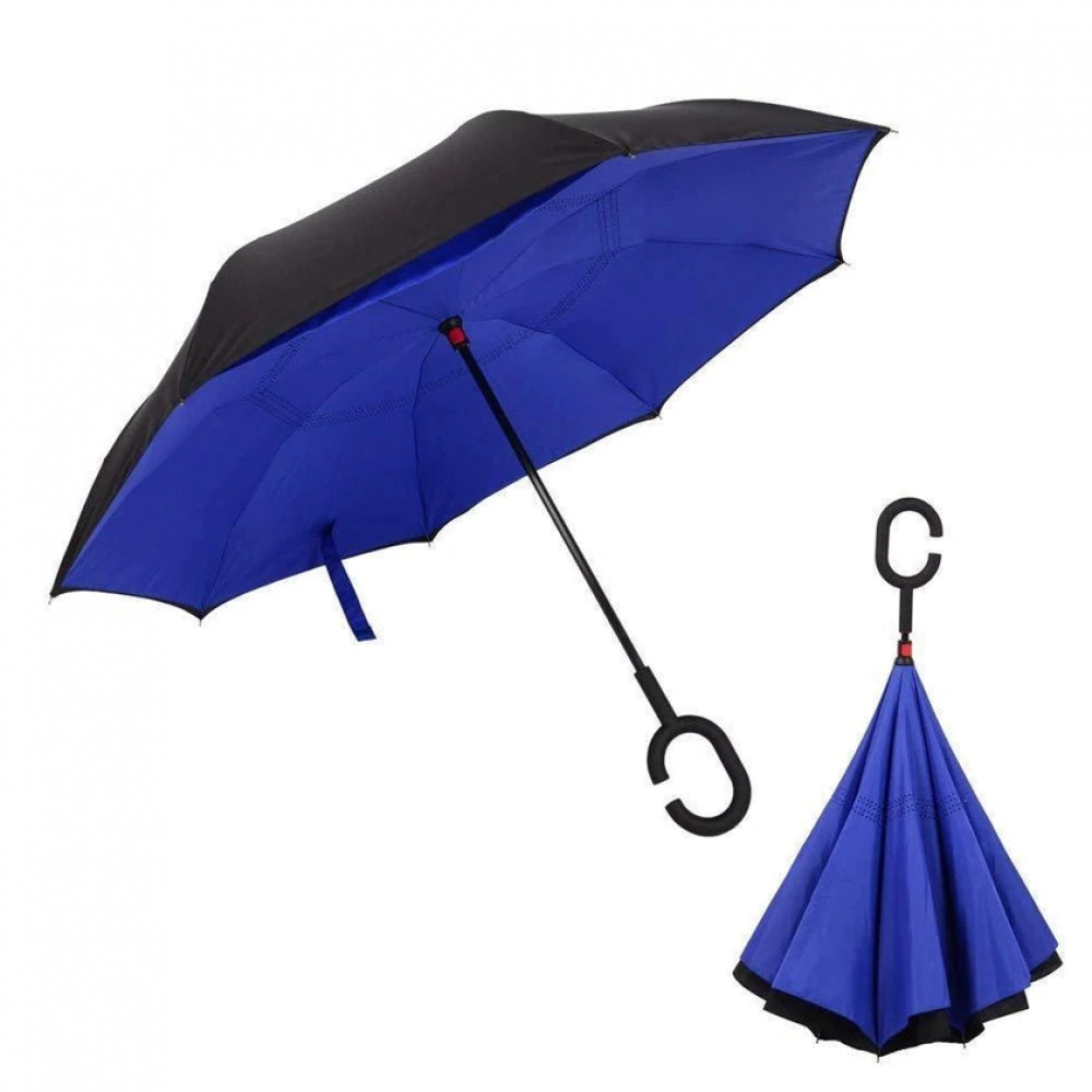 Plain Design Windproof Upside Down Reverse Umbrella With C Shaped Handle