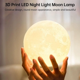 Moon Lamp3D Printing LED Night Light Moon Light with Stand, Warm and Cool, USB Rechargeable