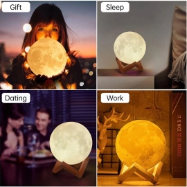 Moon Lamp3D Printing LED Night Light Moon Light with Stand, Warm and Cool, USB Rechargeable