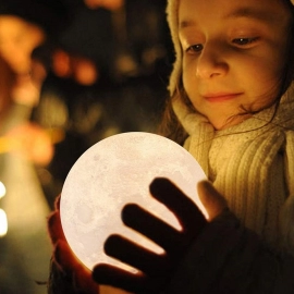 Moon Lamp3D Printing LED Night Light Moon Light with Stand, Warm and Cool, USB Rechargeable