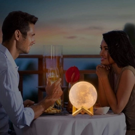 Moon Lamp3D Printing LED Night Light Moon Light with Stand, Warm and Cool, USB Rechargeable