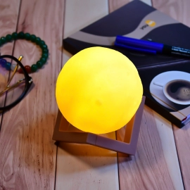 Moon Night Lamp Yellow Colors Changing Touch Sensor With Wooden Stand Night Lamp For Bedroom
