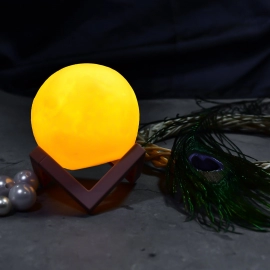 Moon Night Lamp Yellow Colors Changing Touch Sensor With Wooden Stand Night Lamp For Bedroom