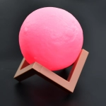 Moon Night Lamp Pink Color With Wooden Stand Night Lamp For Bedroom